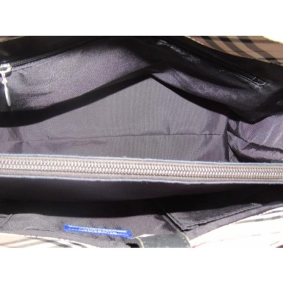 Burberry Vintage  Black Leather Nova Check Plaid Fabric Tote - Picture 11 of 12